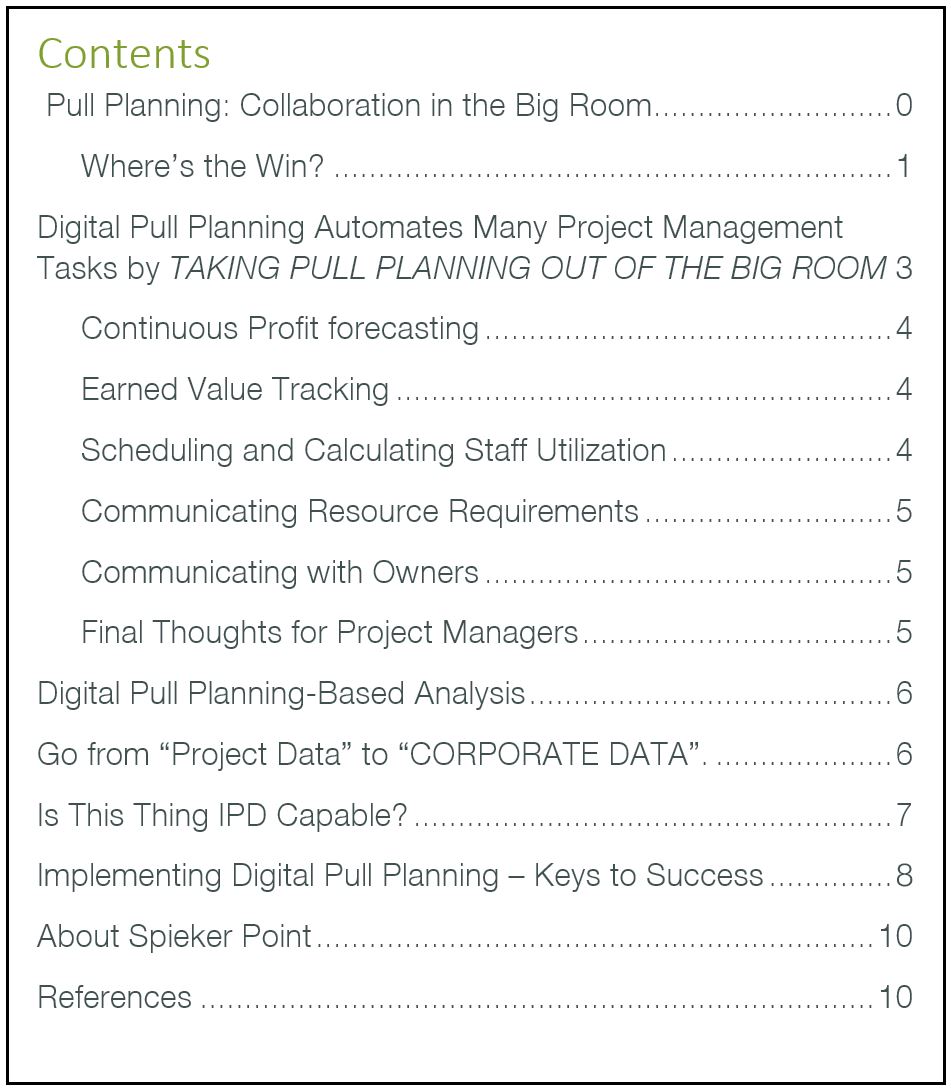 Building Design Pull Planning Table of Content Implementing Digital Pull Planning for Building Design, Engineering and Construction Table of Content